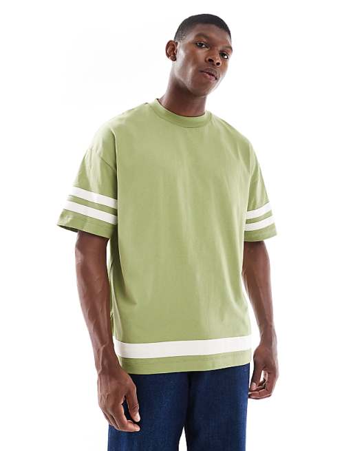 DESIGN oversized contrast t-shirt with half sleeve in khaki
