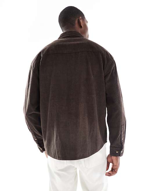 DESIGN Oversized Cord Shirt In Brown