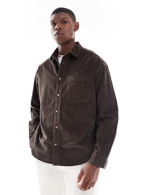 DESIGN oversized cord shirt in brown