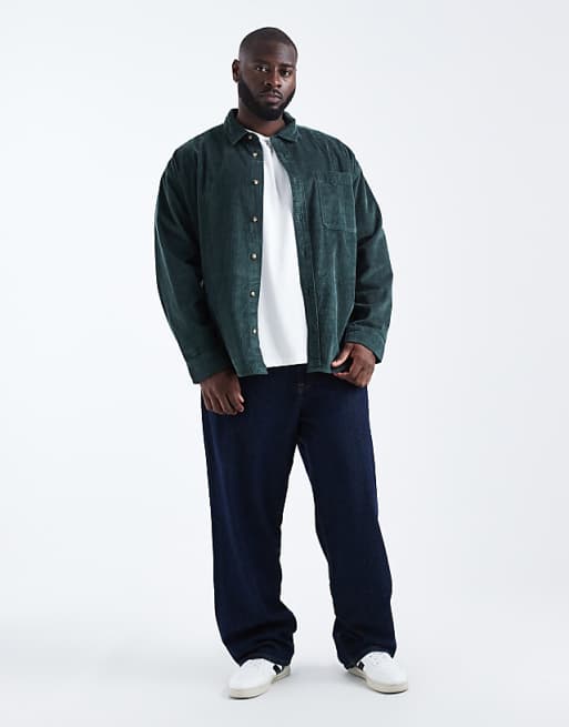 DESIGN Oversized Cord Shirt In Dark Green