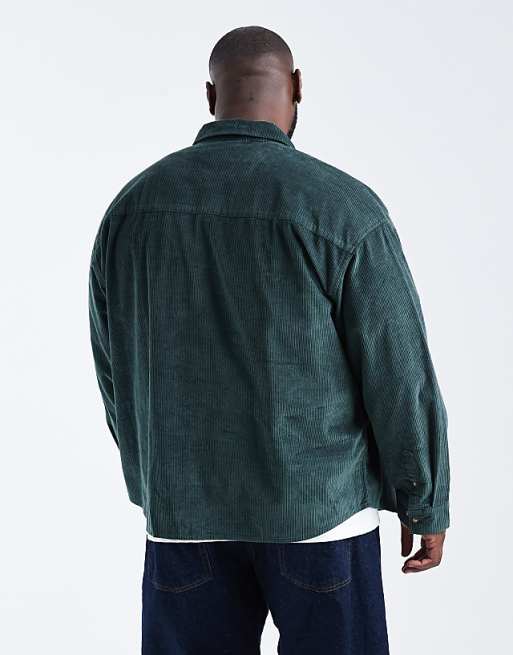 DESIGN Oversized Cord Shirt In Dark Green