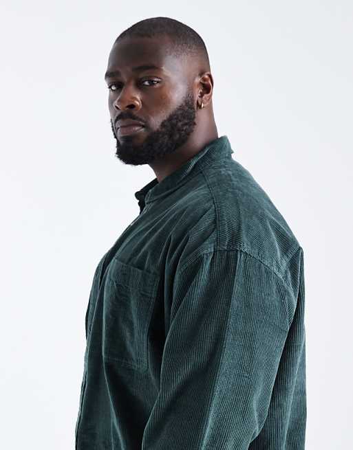 DESIGN Oversized Cord Shirt In Dark Green
