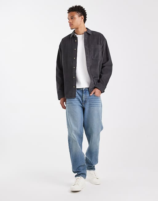 DESIGN Oversized Cord Shirt In Washed Black