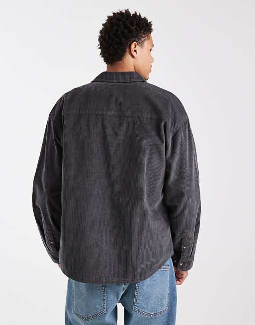 DESIGN Oversized Cord Shirt In Washed Black