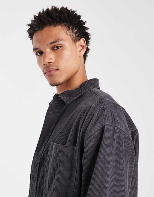 DESIGN Oversized Cord Shirt In Washed Black