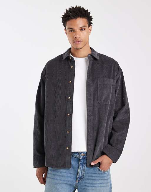 DESIGN Oversized Cord Shirt In Washed Black