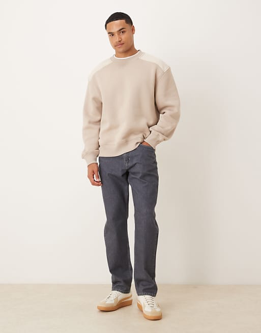 DESIGN Oversized Crew Neck Sweater With Panel Detailing In Beige