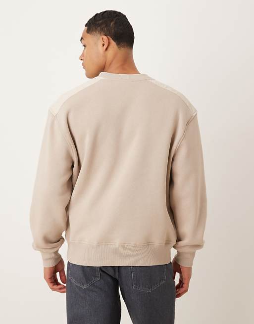 DESIGN Oversized Crew Neck Sweater With Panel Detailing In Beige
