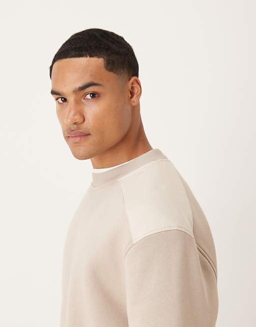 DESIGN Oversized Crew Neck Sweater With Panel Detailing In Beige