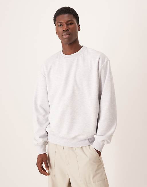DESIGN Oversized Crew With Print In Scuba-style Fabric In Grey Marl