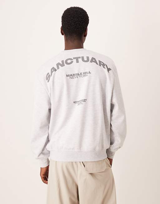DESIGN oversized crew with print in scuba-style fabric in grey marl