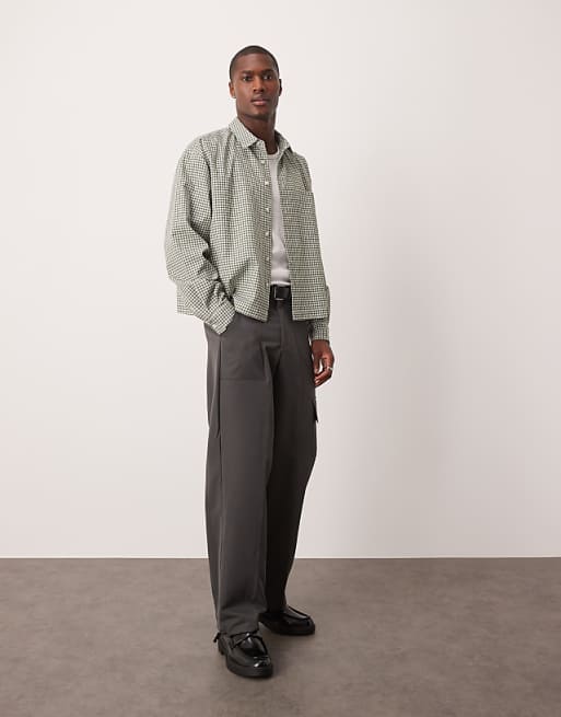 DESIGN Oversized Cropped Shirt In Green Check