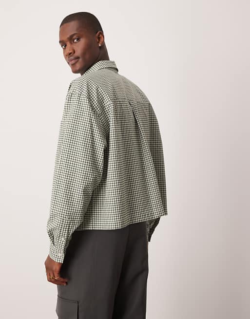 DESIGN Oversized Cropped Shirt In Green Check