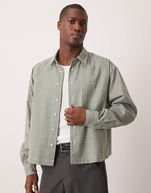DESIGN oversized cropped shirt in green check