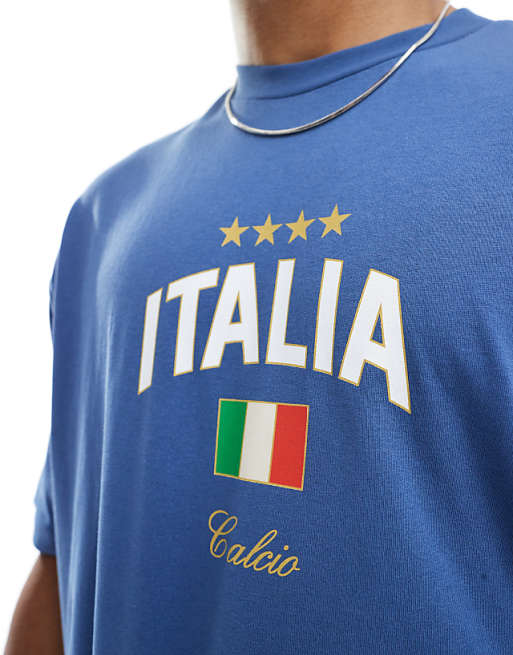 DESIGN Oversized Cropped T-shirt In Blue With Italy Graphic