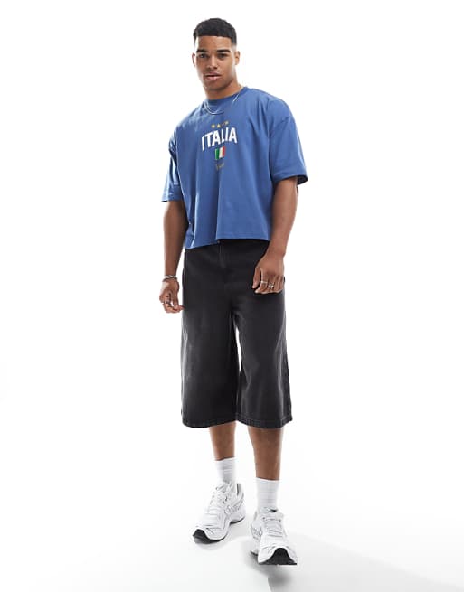 DESIGN Oversized Cropped T-shirt In Blue With Italy Graphic