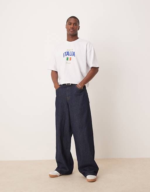 DESIGN Oversized Cropped T-shirt In White With Italy Graphic