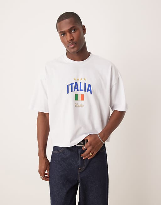 DESIGN oversized cropped t-shirt in white with Italy graphic