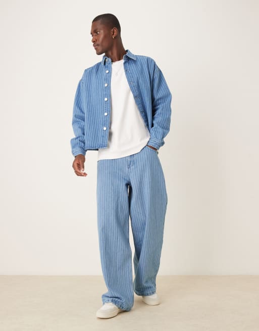 DESIGN Oversized Denim Overshirt Co-ord With Super Baggy Jeans In Stripe