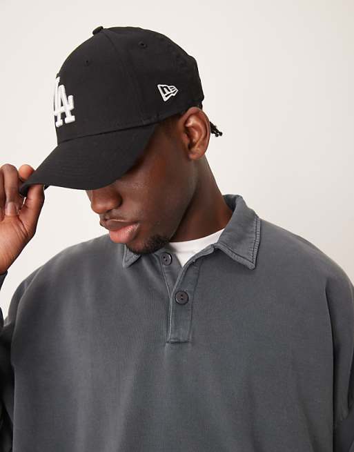 DESIGN Oversized Drop Shoulder Polo Jumper In Washed Black