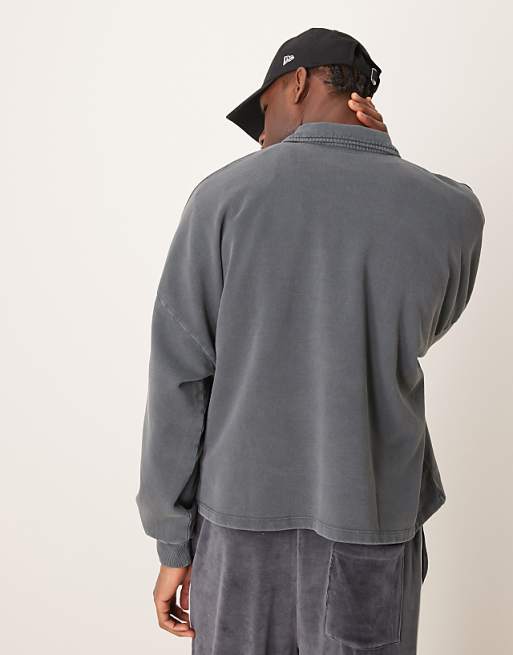 DESIGN Oversized Drop Shoulder Polo Jumper In Washed Black