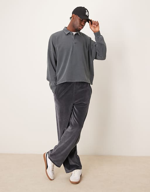 DESIGN Oversized Drop Shoulder Polo Jumper In Washed Black