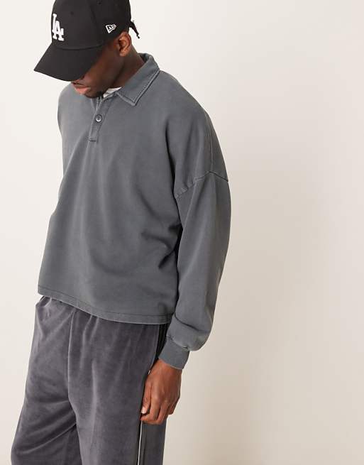 DESIGN oversized drop shoulder polo jumper in washed black