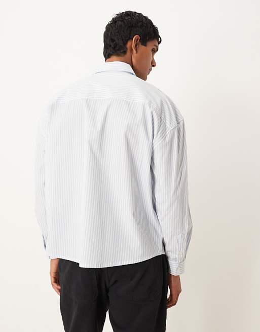 DESIGN Oversized Drop Shoulder Shirt With Embroidery In Blue And White Stripe