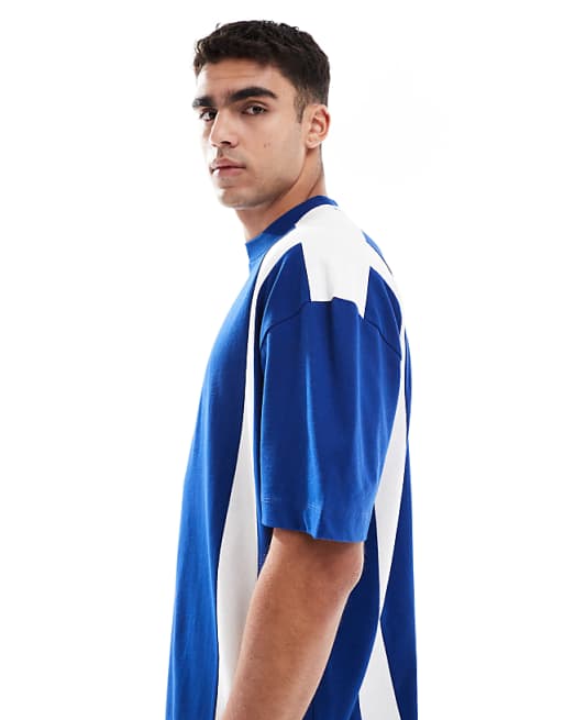 DESIGN Oversized Drop Shoulder T-shirt With Contrast Panel In Blue