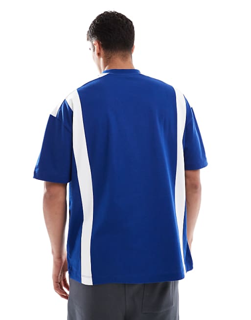 DESIGN Oversized Drop Shoulder T-shirt With Contrast Panel In Blue
