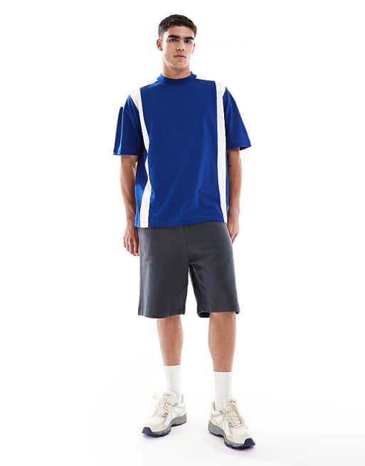 DESIGN Oversized Drop Shoulder T-shirt With Contrast Panel In Blue