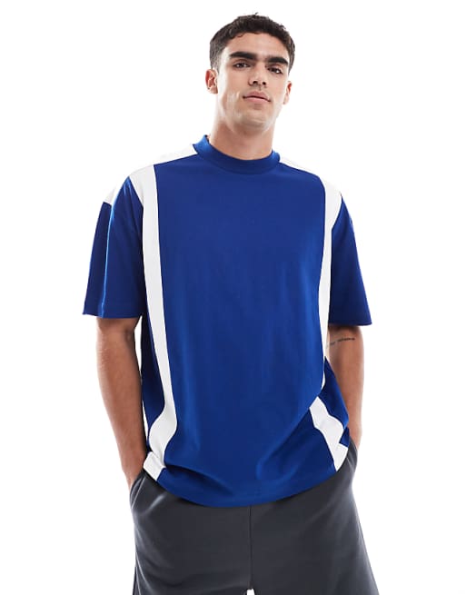 DESIGN oversized drop shoulder t-shirt with contrast panel in blue