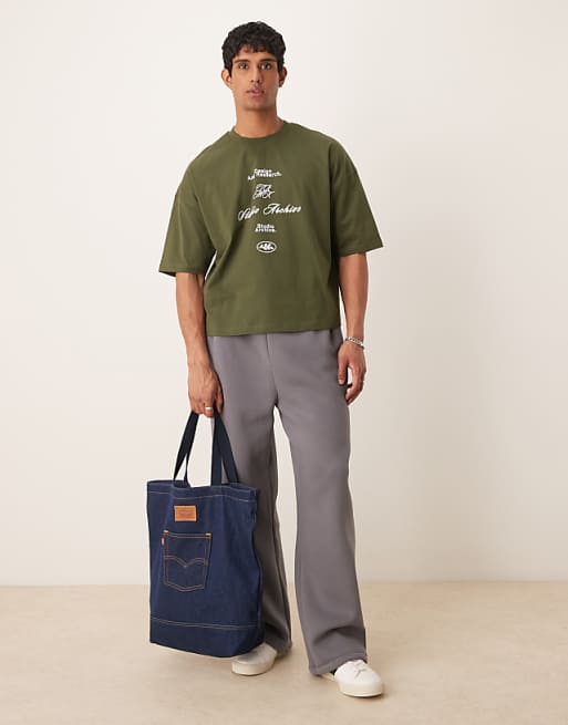 DESIGN Oversized Drop Shoulder T-shirt With Print In Dark Green