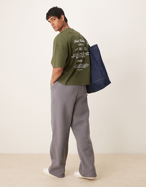 DESIGN oversized drop shoulder t-shirt with print in dark green
