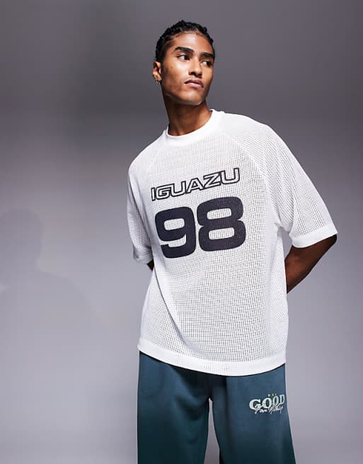 DESIGN Oversized Drop Shoulder T-shirt With Sport Graphic In Neutral Cotton Mesh