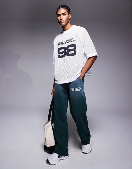 DESIGN Oversized Drop Shoulder T-shirt With Sport Graphic In Neutral Cotton Mesh