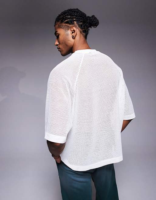 DESIGN Oversized Drop Shoulder T-shirt With Sport Graphic In Neutral Cotton Mesh