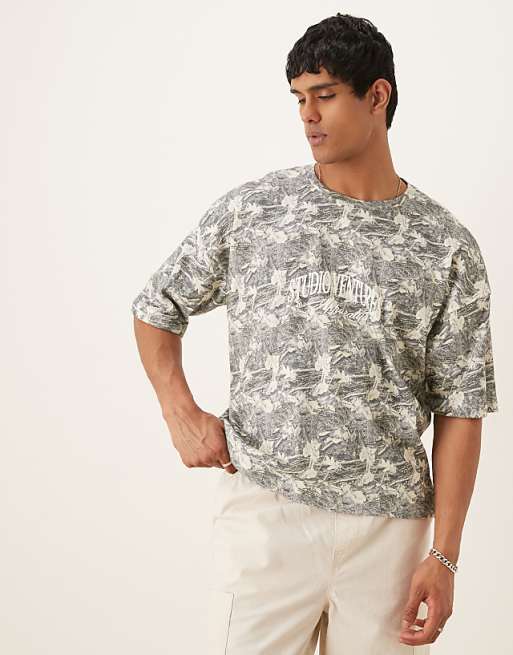 DESIGN Oversized Dropped Shoulder T-shirt In Camo Print