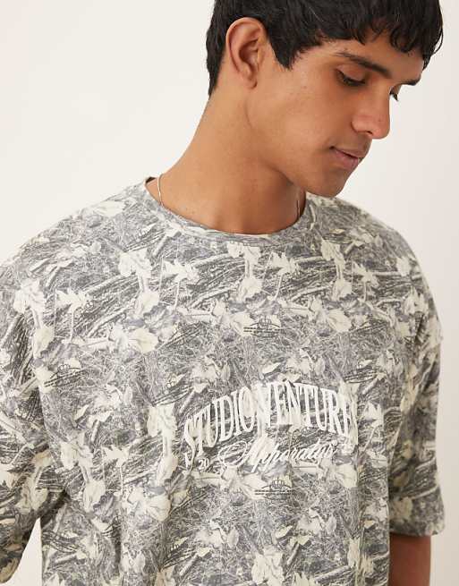 DESIGN oversized dropped shoulder t-shirt in camo print