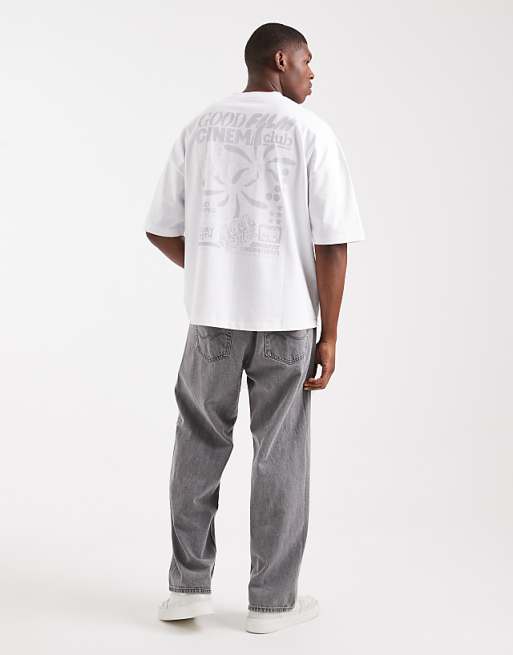 DESIGN Oversized Dropped Shoulder T-shirt With Print In White