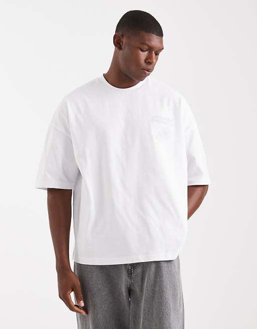 DESIGN Oversized Dropped Shoulder T-shirt With Print In White