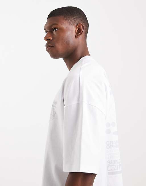 DESIGN Oversized Dropped Shoulder T-shirt With Print In White