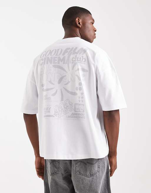 DESIGN oversized dropped shoulder t-shirt with print in white