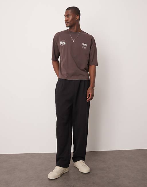 DESIGN Oversized Dropped Shoulder Tee With Print Detail In Brown