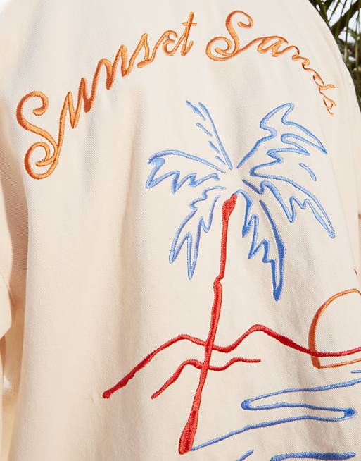 DESIGN Oversized Embroidered Harrington Jacket In Ecru