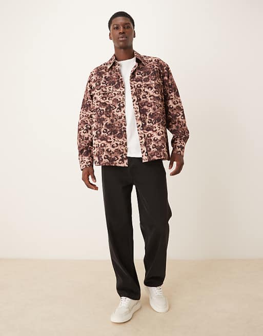DESIGN Oversized Fit Leopard Printed Shirt With Pocket Detail In Heavy Twill