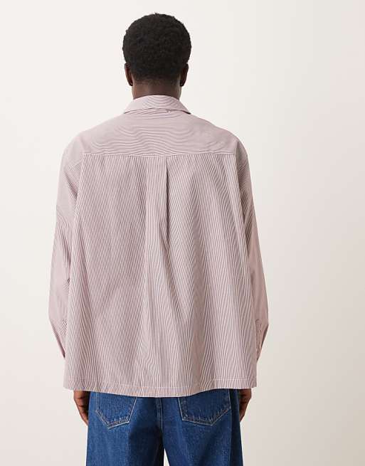 DESIGN Oversized Fit Shirt With Chest Print Detail In Burgundy Check