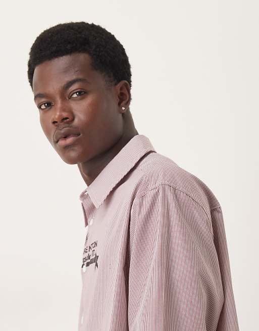 DESIGN Oversized Fit Shirt With Chest Print Detail In Burgundy Check