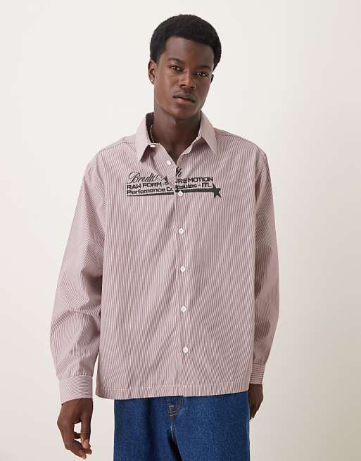 DESIGN oversized fit shirt with chest print detail in burgundy check
