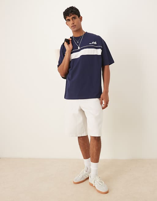 DESIGN Oversized Fit T-shirt With Contrast Chest Panel In Navy